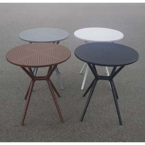 Brown Color Round Molded <b>Plastic</b> <b>Table</b> with X style <b>Table</b> Base - A Modern and Compact Outdoor Chair, suitable for Garden Evening - Product Image 4