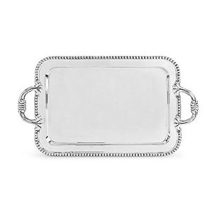 Elegant Rectangle Silver Stainless Steel Decorative <b>Tray</b> Beaded Edge Ornate Handles Eco-Friendly Multi-Functional Traditional - Product Image 1