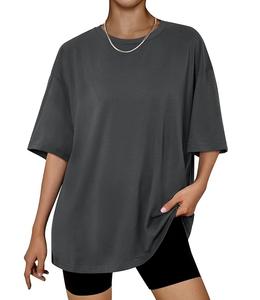 Camiseta de Mujer de Algodón 100% Sólido, Diseño Nuevo, Manga Corta, Cuello con Hombros Caídos, Estilo Holgado, Informal, Transpirable, Bangladesh - Product Image 1
