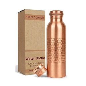 Bouteille d'eau décorative en cuivre avec design martelé, vaisselle de voyage portable - Product Image 5