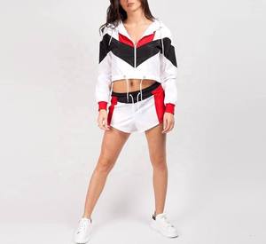 Ensemble de veste varsity personnalisée à blocs de couleur, coupe courte, avec fermeture éclair à capuche et design à panneaux contrastés pour femmes, toutes saisons - Product Image 6