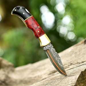 Cuchillo Plegable de Acero Damasco y Cobre Premium para Camping y Uso General, Mango de Resina, Hoja de Punta Caída Personalizable OEM, Garantía de 3 Años - Product Image 4