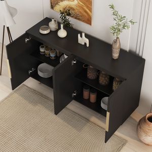 Aparador Moderno Negro con Ranuras Laterales y Estantes Ajustables, Mueble Grande para Sala de Estar, Conso-Credenza - Product Image 4