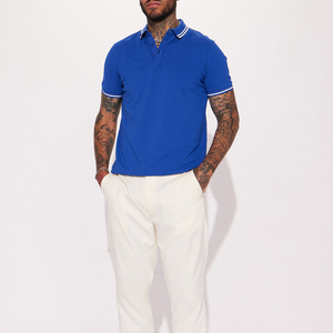 Polo de Manga Corta Azul Rey para Hombre, Calidad Premium, Color Sólido, Tejido Piqué, Informal, Transpirable, Algodón, Corte Regular, para Golf - Product Image 3