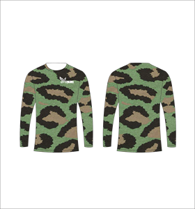 T-shirt personnalisé à manches longues sublimé, motif camouflage vert léopard, col rond, vêtements de sport haute performance, collection Ferocious, vente en gros - Product Image 1