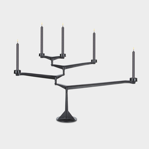 Modern Style <b>Black</b> 5 Cup Metal <b>Candelabra</b> Durable Cast Iron Stylish Multi Arm Design Powder Coating Finish For Home Decoration - Product Image 2