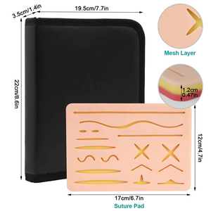 Kit d'entraînement à la suture de haute qualité pour étudiants en médecine, avec coussinet en silicone, plaies à découper, pinces et outils en acier inoxydable, certifié CE ISO - Product Image 2