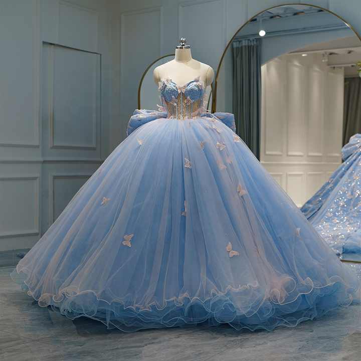 cinderella blue butterfly dress Jancember LWC6727 Luxury Bow Sweet Ball Gown Kleinfeld Bridal Randy's Blue Stylish A Jacket Length:REGULAR primary_color:Multi