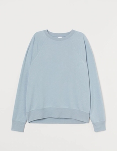 Women's <b>Light</b> Blue Crew Neck Sweatshirt Regular Fit Full Sleeve Solid Color Casual Knitted 100% Cotton Autumn Wear - Product Image 1