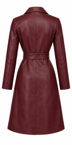 Abrigo Cruzado de Cuero Genuino para Mujer con Cinturón |   Gris Camel Negro |   Fabricante OEM ODM |   Diseño de Calidad Premium |   Ropa de Cuero | - Product Image 2