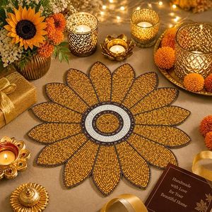 Set de table en feutre non tissé fait main en forme de fleur, motif tournesol jaune, design bohème, nappe décorative - Product Image 3