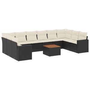 Ensemble de canapés de jardin noirs avec coussins, résistant aux UV, en rotin PE, mobilier d'extérieur au design contemporain, imperméable, pour usage en extérieur - Product Image 2