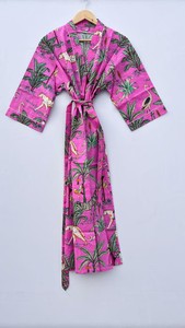 ชุดนอนลายเสือสีชมพู เสื้อคลุมกิโมโนผ้าฝ้าย เสื้อคลุมอาบน้ำแบบอินเดีย - Product Image 1