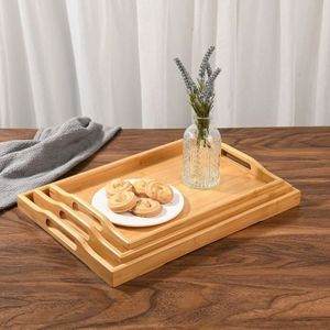Plateau à dessert en bois avec poignée, plateau alimentaire rustique en bois antique avec poignées, plateau de rangement en bois pas cher d'Inde - Product Image 6
