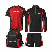 Ensemble d'entraînement personnalisé avec logo, noir et bleu, maillot de sport, short, sac à dos, uniforme entièrement sublimé, tenue d'équipe, kit d'entraînement personnalisé