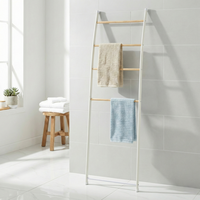 Porte-serviettes autoportant en métal blanc à 4 barres, design minimaliste, support de serviettes de bain mobile pour salle de bain, rangement domestique