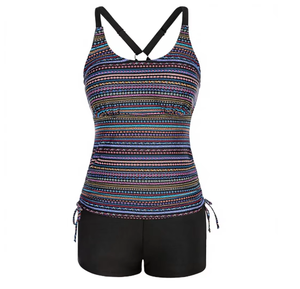 Maillot de bain tankini deux pièces pour femme, imprimé multi-rougeurs, dos croisé, avec shorty, style modeste, vente en gros - Product Image 2