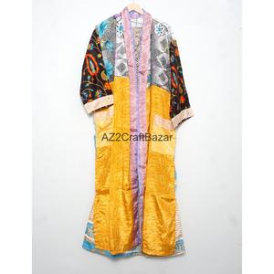 Indian 100% <b>Silk</b> Kimono Patchwork Boho Kimono Robe Long Beach Cover up Summer <b>Cardigan</b> Bathrobe - Product Image 6