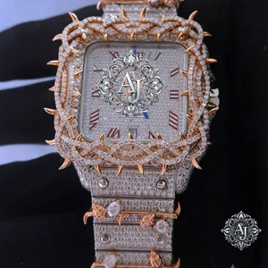 Montre AFAR Jewels de luxe en acier inoxydable, étanche 3 ATM, personnalisée avec mouvement mécanique analogique en verre et moissanite VVS, marque ETA Thorn - Product Image 1
