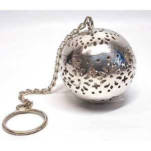 Vintage Silver <b>Tea</b> Infuser <b>Set</b> with Leaf and Teapot Design Polished Finish Chain Attached - Product Image 6