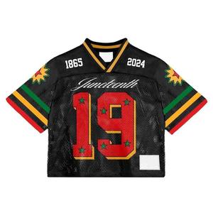 เสื้อเจอร์ซีย์อเมริกันฟุตบอลแขนสั้นเนื้อผ้านุ่มสบาย 100% โพลีเอสเตอร์ บริการ OEM สกรีนลายตามสั่ง ทรงบ็อกซี่โอเวอร์ไซส์ - Product Image 1