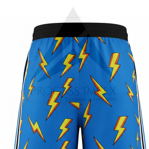 Short de basket-ball bleu pour hommes, imprimé éclairs, avec bandes latérales, taille à cordon de serrage, vêtements de sport décontractés - Product Image 5