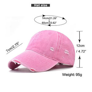 Custom Trendy Distressed Frayed Pink Baseball Cap Vintage Washed Cotton Unisex <b>Dad</b> <b>Hat</b> Adjustable Streetwear Curved Brim Common - Product Image 5