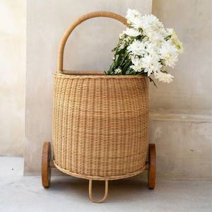 Chariot en rotin avec roulettes, panier de rangement pour enfants, chariot à jouets, sac de transport - Product Image 3