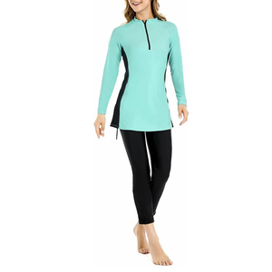Ensemble de burkini personnalisé pour femmes, burkinis musulmans islamiques, maillots de bain à coupe haute, imprimé, ensemble 2 pièces, spandex/polyester de haute qualité - Product Image 3