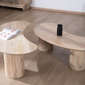 Mesas de centro de madera de mango con forma de frijol Vandana Golden Harmony, estilo Jappy - Product Image 4