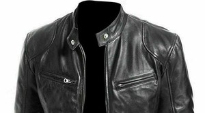 Veste de moto en cuir véritable noir de haute qualité pour homme, col montant, fermeture éclair, coupe ajustée, pour l'automne - Product Image 2