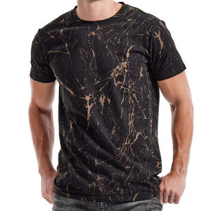 Camiseta de Manga Corta para Hombre, Diseño de Mármol Negro y Dorado, Corte Ajustado, Cuello Redondo, Informal, Tejido de Poliéster Transpirable, Fabricación OEM ODM - Product Image 6