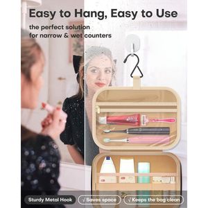 Borsa per il trucco impermeabile HOTOR con gancio per appendere e tasche multiple, borsa da viaggio per articoli da toeletta per donne e uomini - Product Image 3