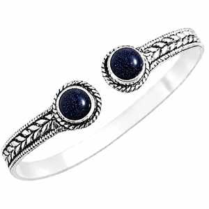 Artisan Blue Sandstone Open Bangle Gold & <b>Silver</b> Plated Unisex Bohemian Jewelry Bulk Supply - Product Image 1