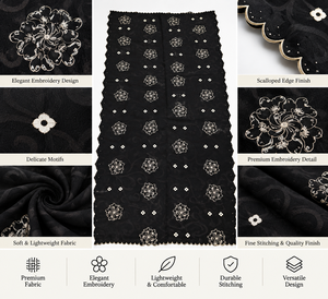 Wholesale <b>Embroidered</b> Chiffon <b>Shawl</b> Garbasaar Flower Rhinestone Gold Fan Border Breathable Party Wear OEM ODM Custom - Product Image 3