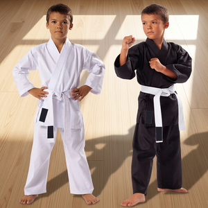 Kids Karate Gi Uniform White/Black with Stretch 100% Cotton Lightweight Design and <b>Free</b> White Belt - Product Image 4