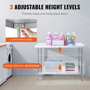 Tavolo da Lavoro in Acciaio Inox Resistente 24 X 48 X 34 Pollici, Capacità di Carico 800 Libbre, con Lavello e 3 Livelli di Altezza Regolabili - Product Image 4