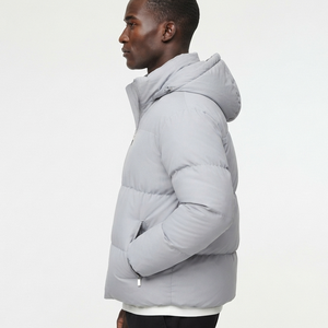 Veste matelassée à capuche gris clair pour homme, impression par transfert thermique du logo personnalisé, épaisse, zippée, pour l'hiver 2026 – Grande Vente - Product Image 5