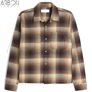 Chemises à carreaux pour hommes, nouvelle collection 2026, sur mesure, style streetwear, dégradé marron, en flanelle de coton, boutonnées avec poches poitrine - Product Image 3