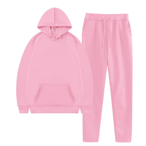 Ensemble de survêtement rose à capuche de qualité supérieure, manches longues, coupe ample, en coton, décontracté, pour jogging, sweats à capuche oversize unisexes - Product Image 1