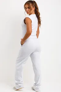 Conjunto Deportivo Casual para Mujer, Top Rosa sin Mangas con Botones y Pantalones a Juego, Color Sólido, Ligero, de Nailon/Algodón, Resistente al Viento y de Secado Rápido - Product Image 6