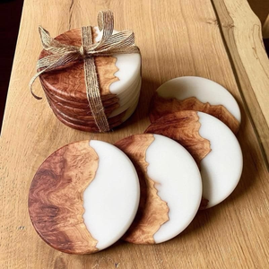 Sous-verres modernes personnalisés en bois naturel et résine, faits à la main, épaisseur réglable, résistants à la chaleur, réutilisables, pour la décoration de table à la maison, style impérial - Product Image 1