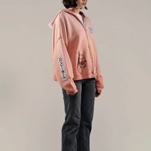 Sudadera con Capucha para Hombre, Color Rosa, Corte Regular, Cierre de Cremallera, Parche en la Manga con Estampado Gráfico, Informal, 100% Algodón, Ecológica, para Invierno - Product Image 2