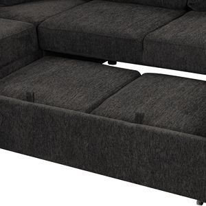 Divano Letto Sezionale a U da 276 cm con Due Porte USB, Due Prese di Corrente, Tre Cuscini Schienale con Vano Portaoggetti e Chaise Longue - Product Image 3