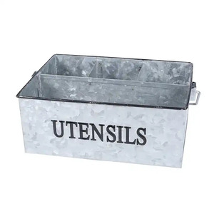 Porte-couverts en métal galvanisé à 6 compartiments avec poignée en bois, style vintage, pour cuisine, organiseur d'ustensiles de cuisine. - Product Image 2