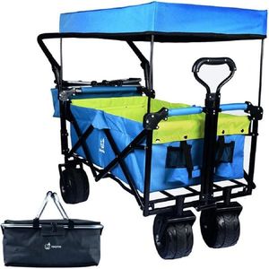 Carrello Pieghevole Robusto con Tettuccio Rimovibile, Ruote Grandi da 4 Pollici per Tutti i Terreni, Freno e Maniglia Regolabile per Uso in Spiaggia - Product Image 1