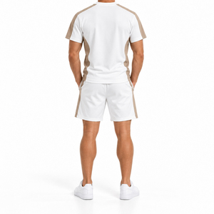 Minimal <b>Men</b> <b>White</b> Beige T Shirt <b>Shorts</b> Co Ord Outfit Clean Panel Design Premium Casual Summer Wear Private Label Clothing - Product Image 3