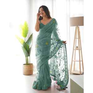 Fil de créateur multicolore et broderie Zari Saree Vêtements indiens et pakistanais - Product Image 6