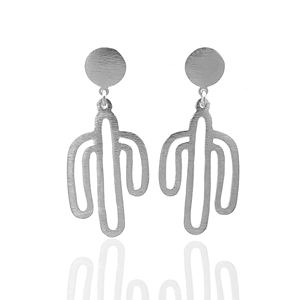 Pendientes Colgantes de Plata de Ley 925 para Mujer, Hechos a Mano, Grabados, Modernos, Minimalistas, con Diseño de Cactus Abstracto, para Compromiso y Boda - Product Image 1
