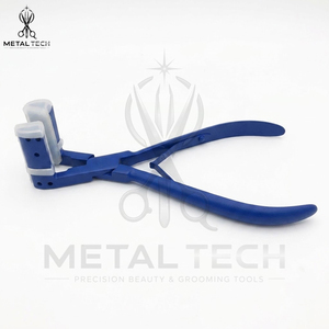 Pince à presser pour extensions capillaires bleues, corps en acier inoxydable, mâchoires en silicone blanc, outil de scellage à tête plate pour salon - Product Image 3